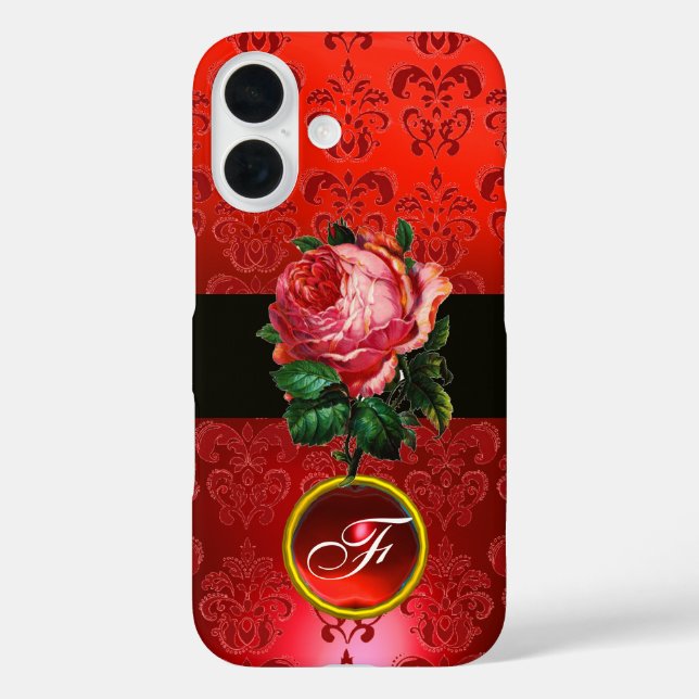 BEAUTIFUL PINK ROSE RED BLACK DAMASK RUBY MONOGRAM Case-Mate iPhone CASE (Back)