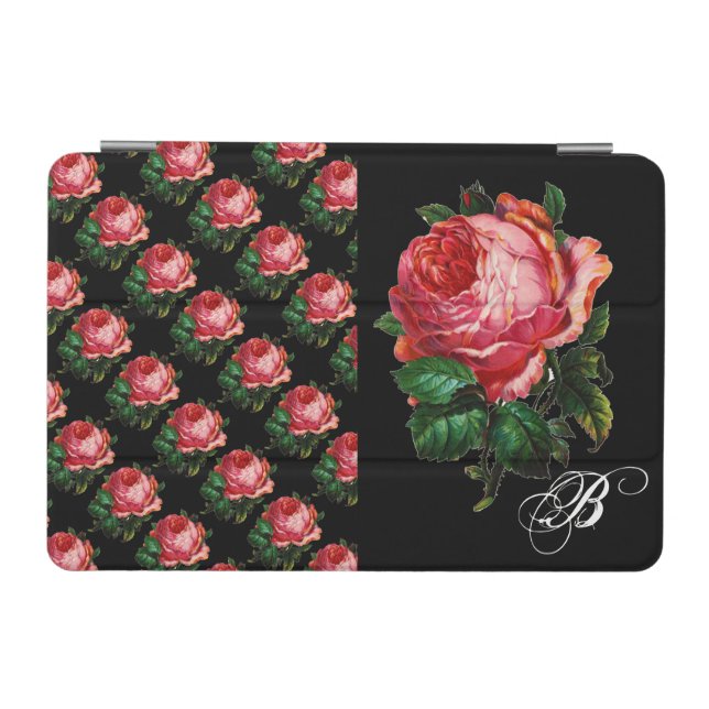 BEAUTIFUL PINK ROSE RED BLACK MONOGRAM iPad MINI COVER (Horizontal)