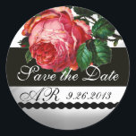 BEAUTIFUL PINK ROSE Save The Date Monogram Classic Round Sticker<br><div class="desc">Elegant , classy floral design with rose flower  by Bulgan Lumini (c) .Easy to customize with your initials and own text  as an announcement / save-the-date  / thank you  / ,  bridal showers,  birthdays,  parties,  engagement showers,  or just about any event you wish!</div>