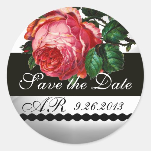 BEAUTIFUL PINK ROSE Save The Date Monogram Classic Round Sticker