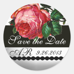 BEAUTIFUL PINK ROSE Save The Date Monogram Classic Round Sticker