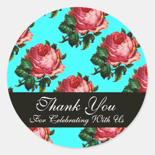 BEAUTIFUL PINK ROSE  Thank You Classic Round Sticker