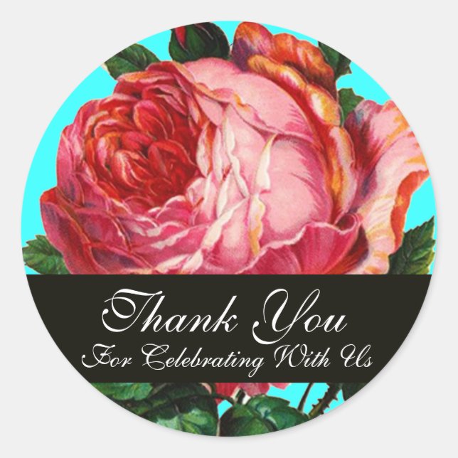 BEAUTIFUL PINK ROSE  Thank You Classic Round Sticker (Front)