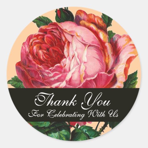 BEAUTIFUL PINK ROSE  Thank You Classic Round Sticker