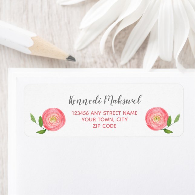 Beautiful Pink Rose Watercolor Floral Label (Insitu)