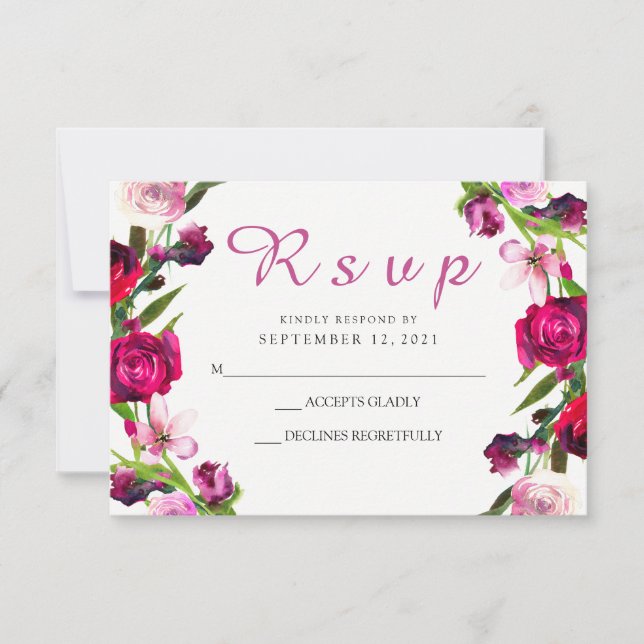 Beautiful Pink Rose Wedding RSVP Invite (Front)