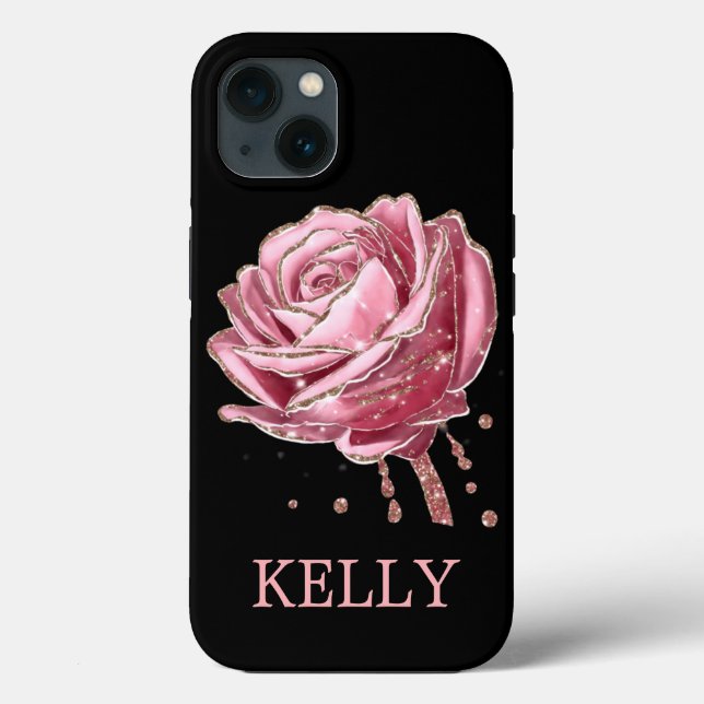 Beautiful Pink Rose with Gold Glitter Case-Mate iPhone Case (Back)