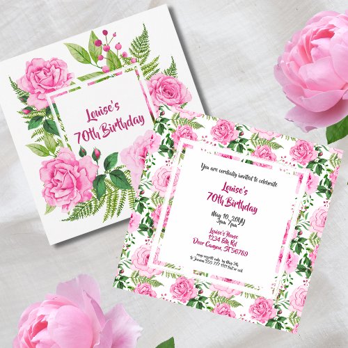 Beautiful Pink Roses 70th Birthday Invitation