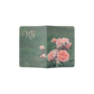 Beautiful pink roses. Add your monogram. Passport Holder