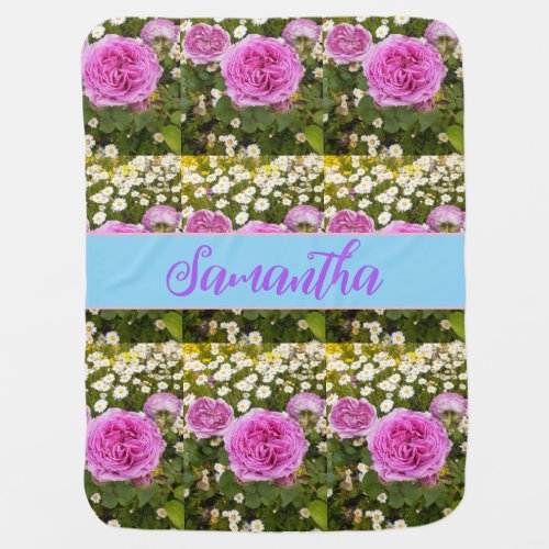 Beautiful Pink Roses and Daisies Floral  Baby Blanket
