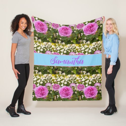 Beautiful Pink Roses and Daisies Floral Fleece Blanket