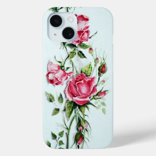 BEAUTIFUL PINK ROSES AND ROSEBUDS iPhone 15 CASE