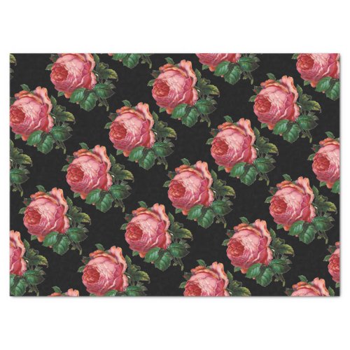 BEAUTIFUL PINK ROSES Black Floral Tissue Paper