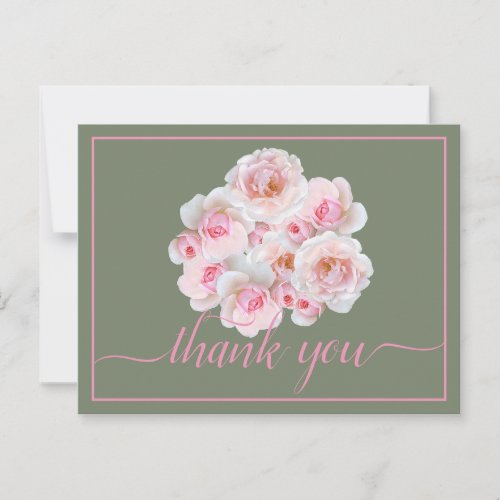 Beautiful Pink Roses Color Backdrop Chic Thank You Postcard