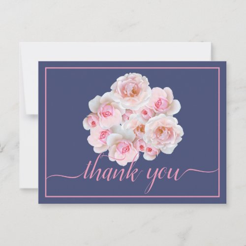 Beautiful Pink Roses Color Backdrop Chic Thank You Postcard