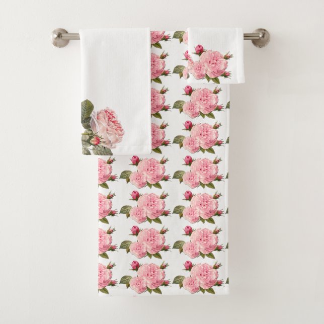 Beautiful Pink Roses, Custom Bath Towel Set (Insitu)