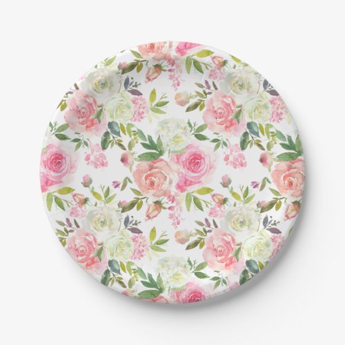 Beautiful Pink Roses Floral Paper Plates