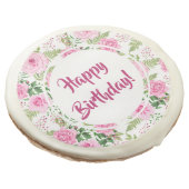 Beautiful Pink Roses Happy Birthday Round Sugar Cookie (Angled)