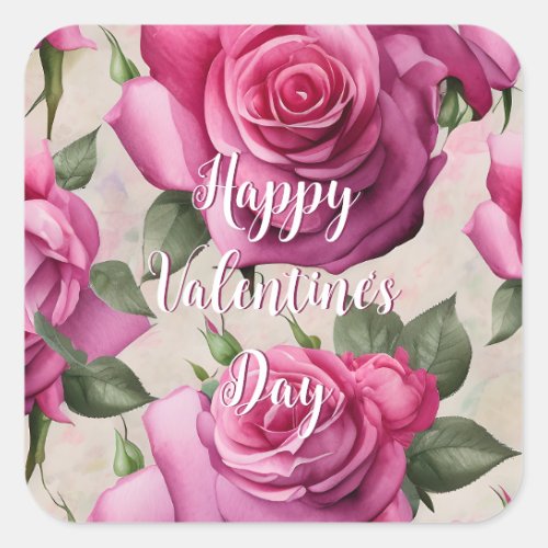 Beautiful Pink Roses Love Floral Valentines Day Square Sticker