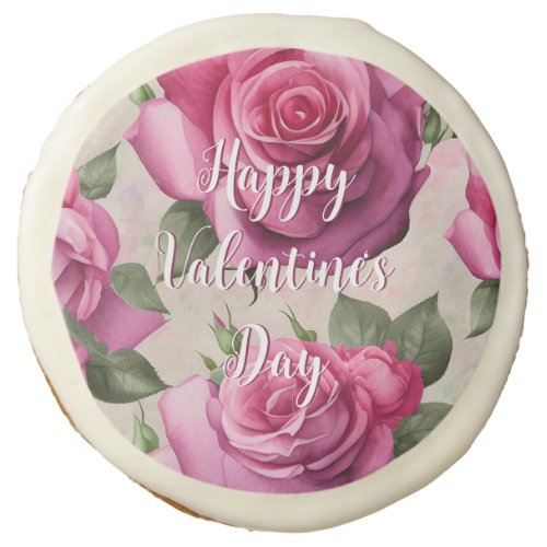 Beautiful Pink Roses Love Floral Valentines Day Sugar Cookie
