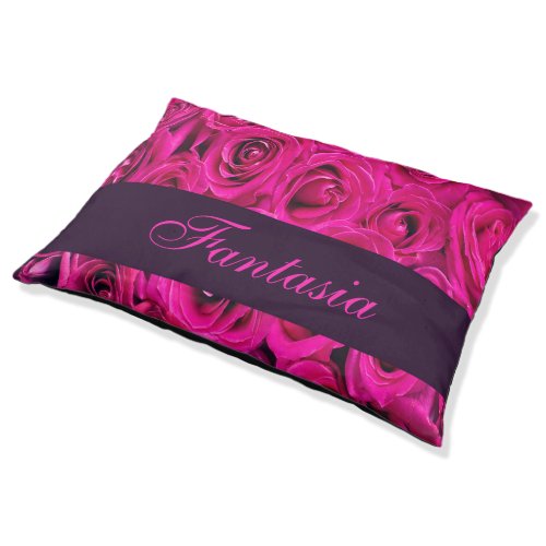 Beautiful pink roses monogram pet bed