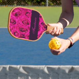 Beautiful pink roses monogram pickleball paddle