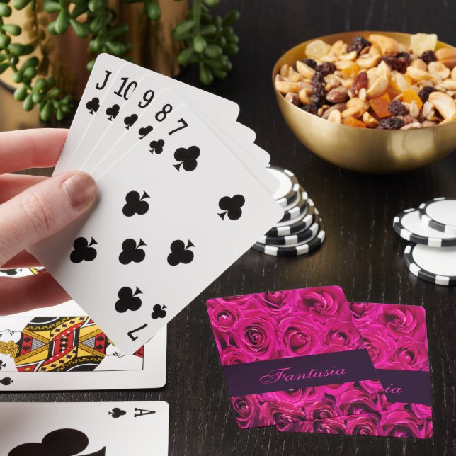 Beautiful pink roses monogram poker cards (In Situ)