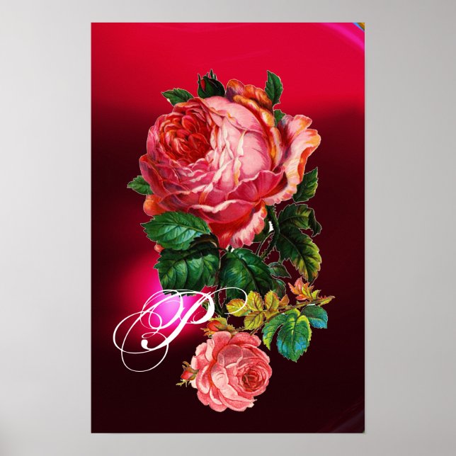 BEAUTIFUL PINK ROSES MONOGRAM POSTER (Front)