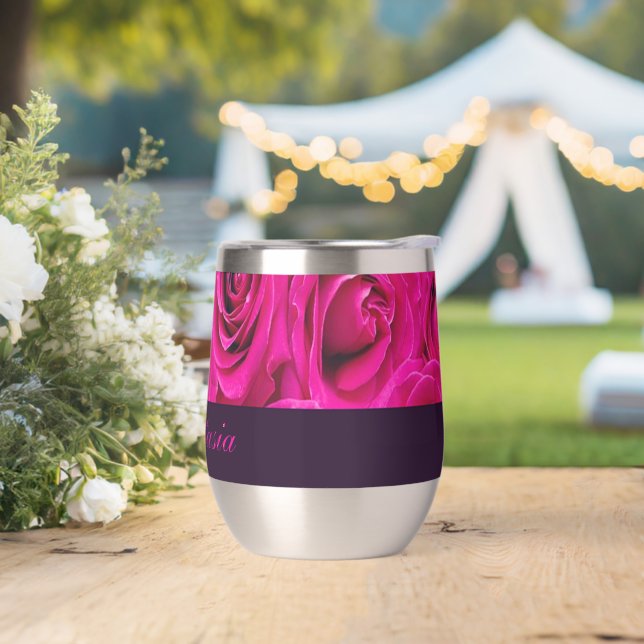 Beautiful pink roses monogram thermal wine tumbler (Wedding)