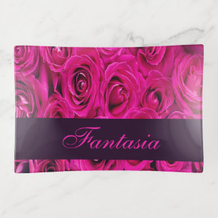 Beautiful pink roses monogram trinket tray