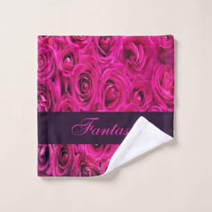 Beautiful pink roses monogram wash cloth