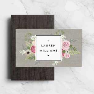 Beautiful Pink Roses on Linen Modern Elegance Business Card