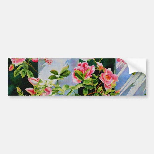 Beautiful pink roses red roses watercolor floral bumper sticker