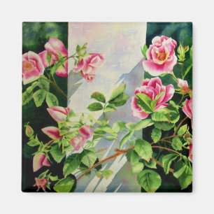 Beautiful pink roses, red roses, watercolor floral magnet