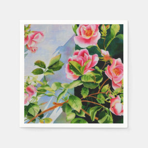 Beautiful pink roses, red roses, watercolor floral paper napkins
