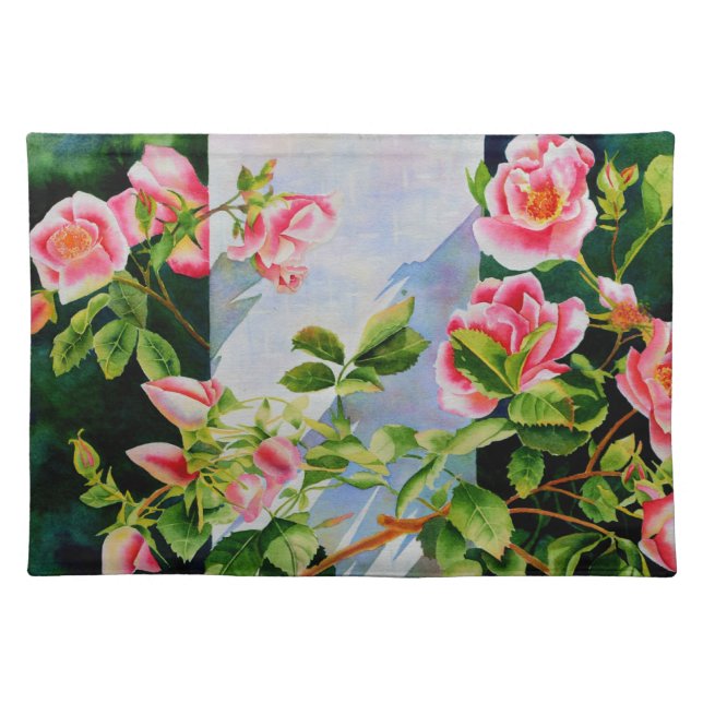 Beautiful pink roses, red roses, watercolor floral placemat (Front)