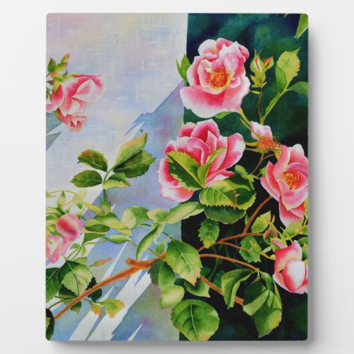 Beautiful pink roses red roses watercolor floral plaque