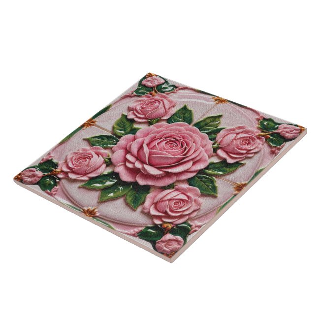 Beautiful Pink Roses Trendy Collection Ceramic Tile (Side)