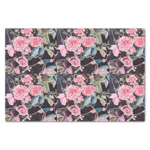 Beautiful Pink Roses Watercolor Floral Pattern Tissue Paper