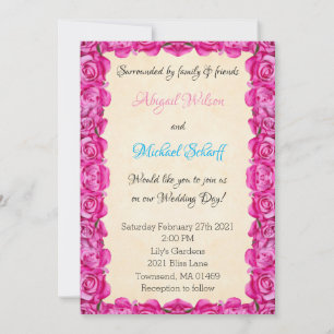 Beautiful Pink Roses Wedding Invitations