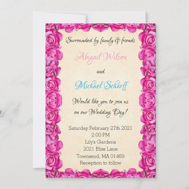 Beautiful Pink Roses Wedding Invitations (Back)