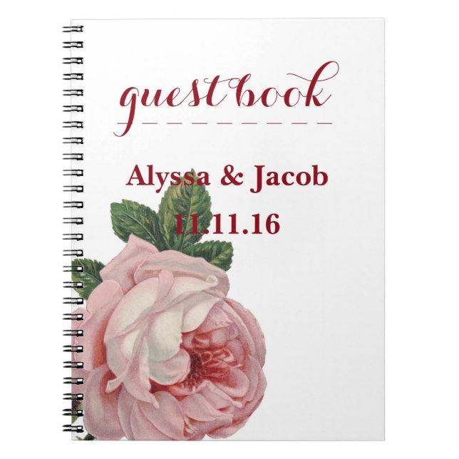 Beautiful Pink Roses White Wedding Notebook (Front)