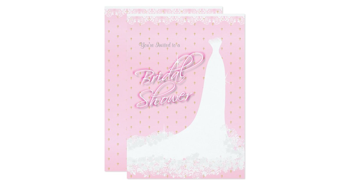 Beautiful Pink Satin Religious Bridal Shower Invitation