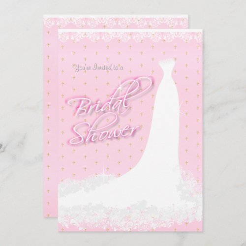 Beautiful Pink Satin Religious Bridal Shower Invitation