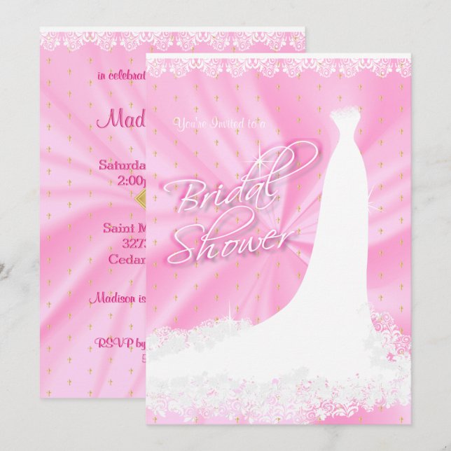 Beautiful Pink Satin Religious Bridal Shower Invitation (Front/Back)