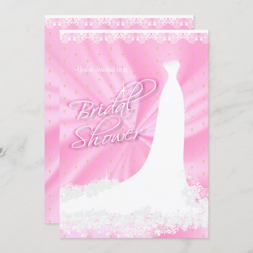 Beautiful Pink Satin Religious Bridal Shower Invitation