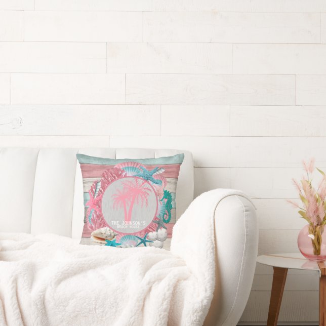 Beautiful Pink Seashell and Beach Design  Throw Pillow (Couch)