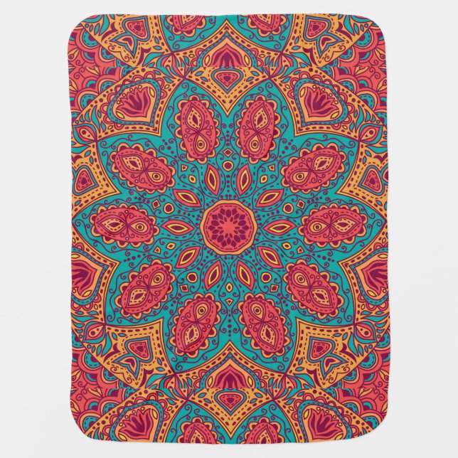 Beautiful Pink Teal Orange Zen Pattern Baby Blanket (Front)