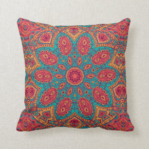 Beautiful Pink Teal Orange Zen Pattern Throw Pillow
