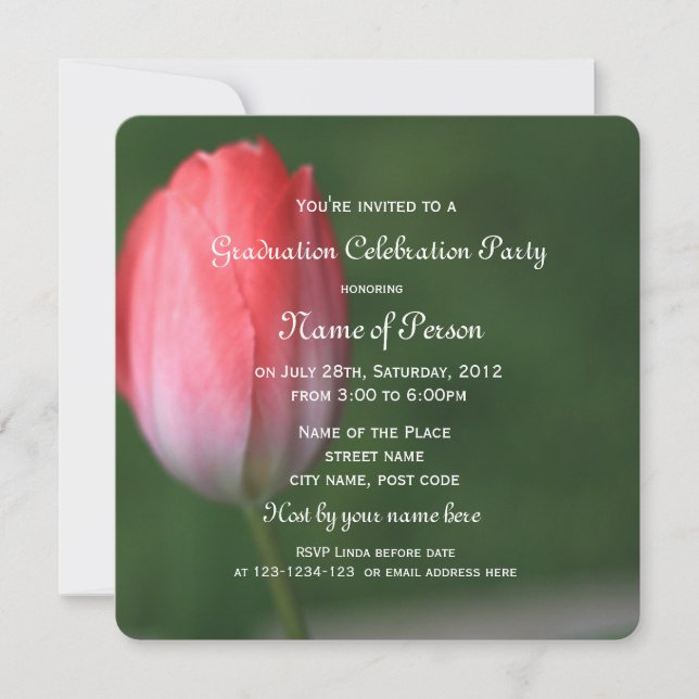 beautiful pink tulip flower graduation celebration invitation (Front)